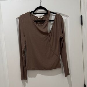 Chic Brown Asymmetrical Long Sleeve Top